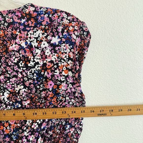 Maje Rayemi Midi Dress Size 36 Noir Rose Floral Print Asymmetric Girly Summer - Picture 16 of 16